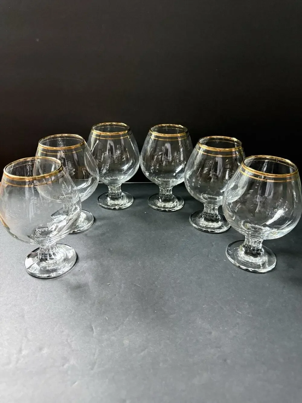 Valencia Crystal Hand Painted Brandy Sniffers 24 Karat Gold Double Rim Set (6)